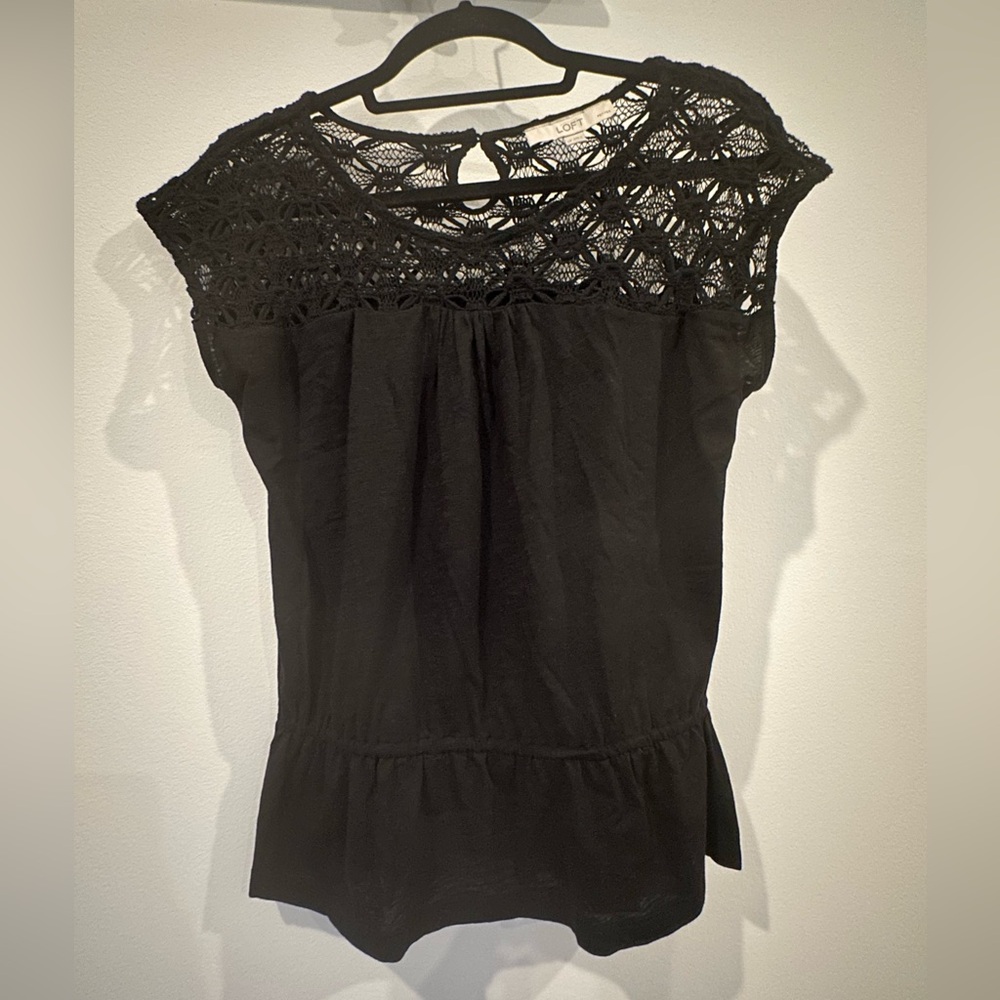 Loft lacy black peplum tee